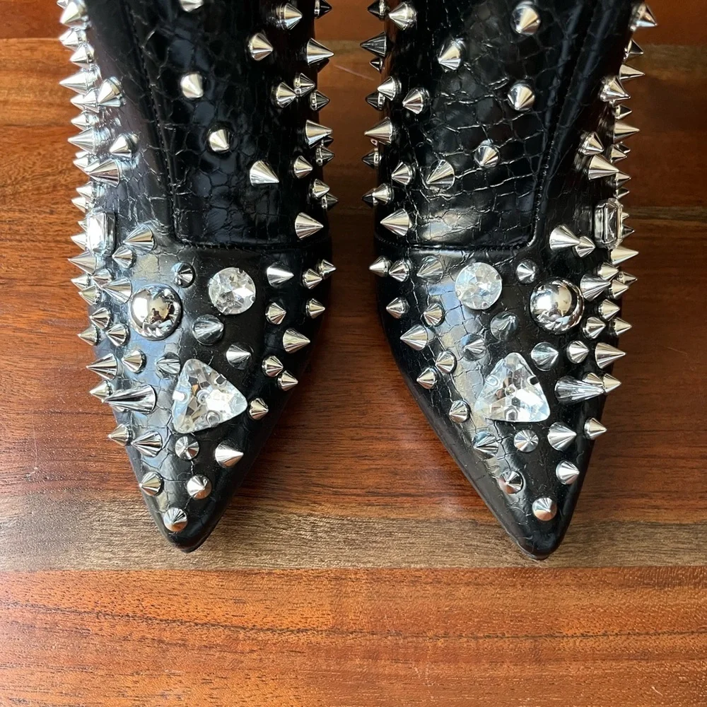 Steve Madden Viceroy Embellished Black Stiletto Heel Ankle Boots - Picture 6 of 12